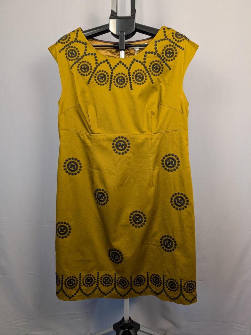 Boden Mustard Embroidered Shift Dress 14R NWT